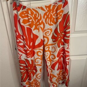 Manuhealii Red and Orange Leaf Print Pants